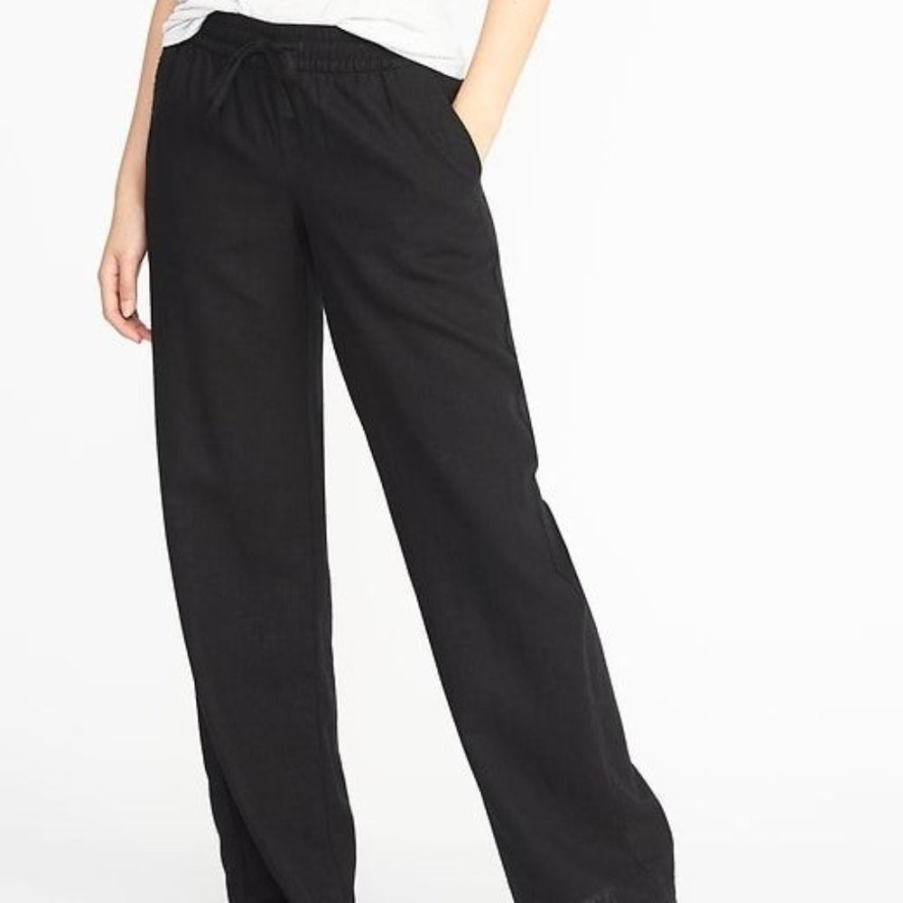 Old Navy linen high-waist wide-leg drawstring pants size Small TALL